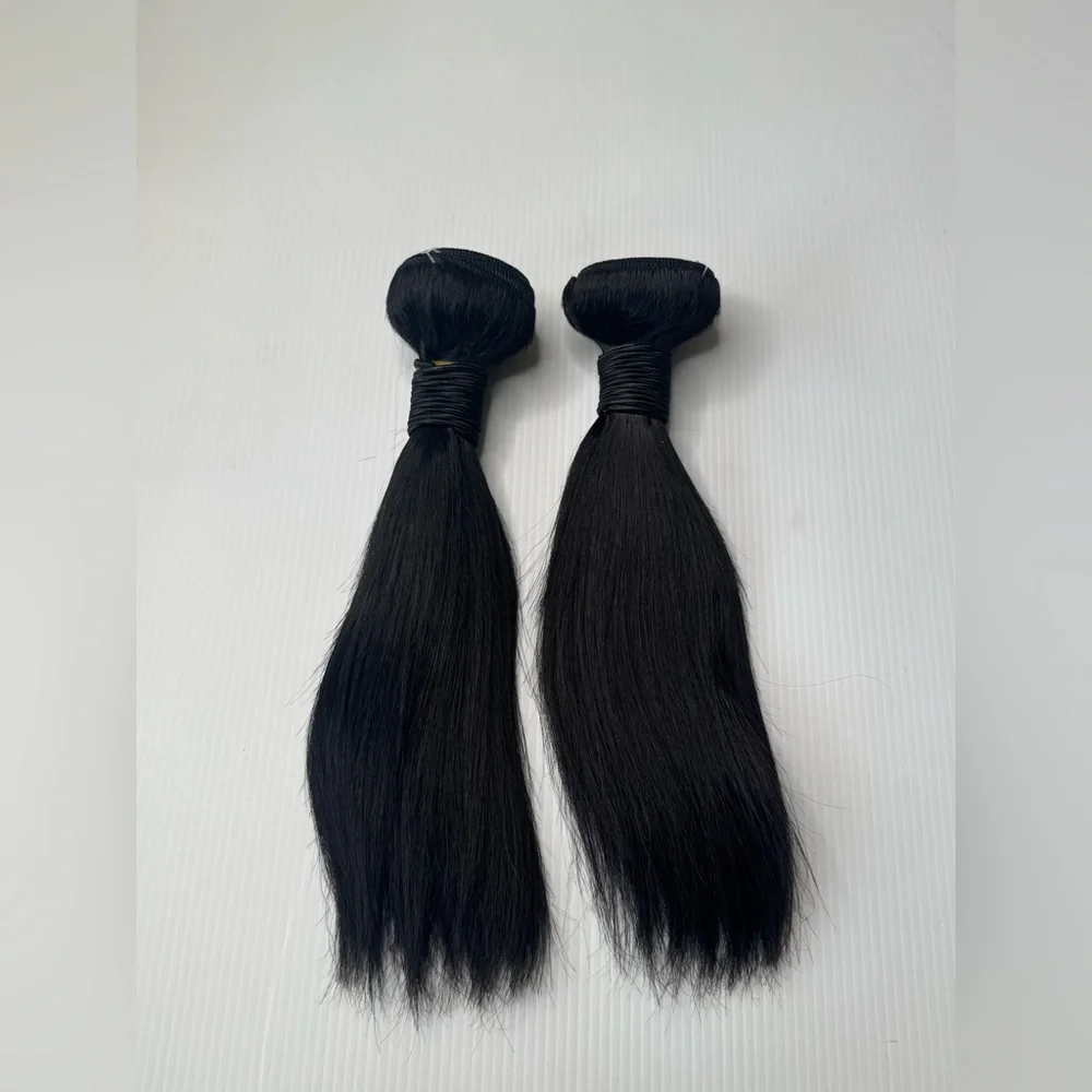 Human Hair Blend Straight Bundles | 10 Inch Black Soft Silky Weft Extensions